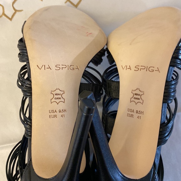 Via Spiga women’s designer Italian leather strappy heeled sandals black 9.5 🌹 - Picture 6 of 11